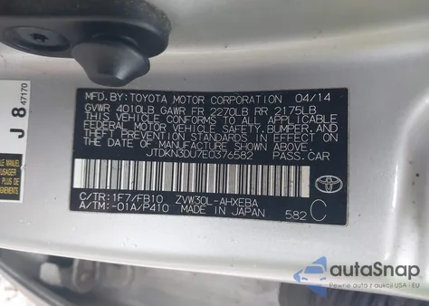 2014 Toyota Prius Two из США, поврежденный, VIN JTDKN3DU7E0376582